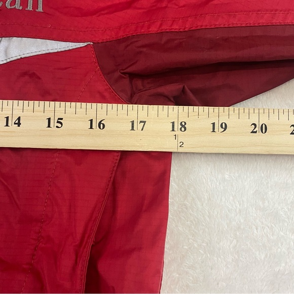 LL Bean Rain Jacket Youth Size Medium 10/12 Red Reflective Hooded Coat Nylon - Picture 14 of 16